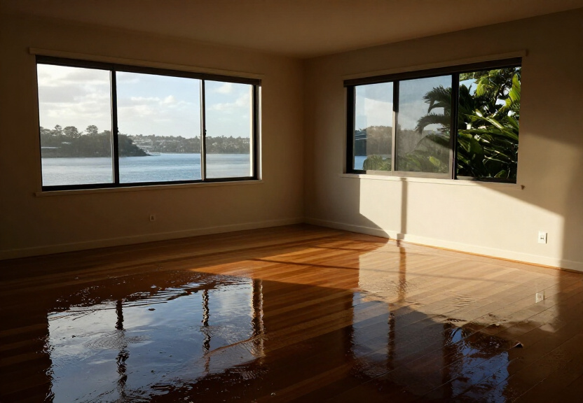 Water-damaged wall in a Milsons Point apartment before drying